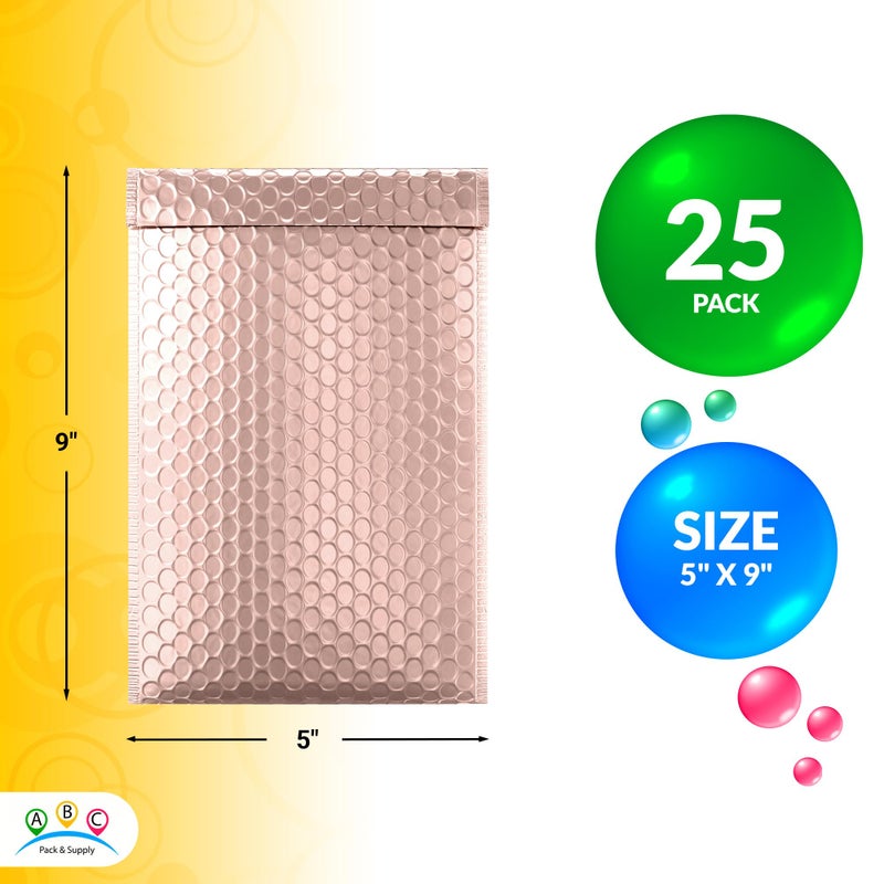ABC PACK & SUPPLY Rose Gold Metallic Bubble Mailers, 5 x 9 Inches. Pack of 25 Metallic Bubble Envelope Mailer. Padded Envelopes Waterproof. Opaque Self Seal Mailers for Cosmetics - Image 2